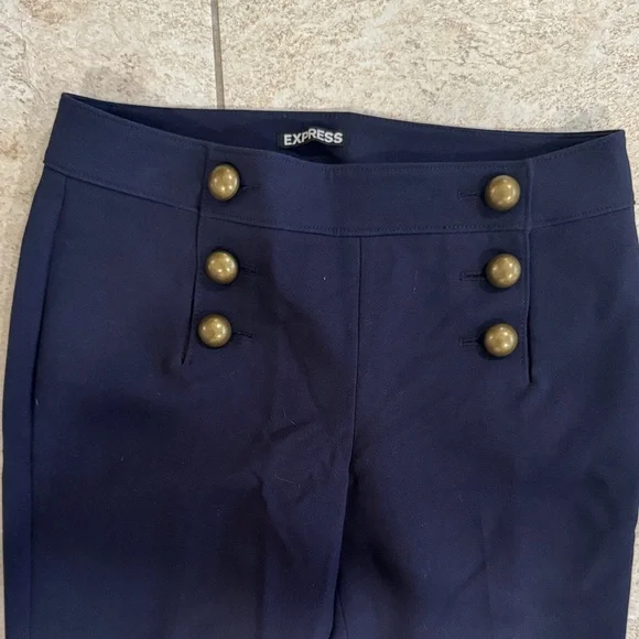 Express Navy Trousers with Gold Accents Size 2R - Picture 3 of 5